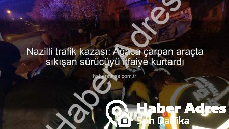 Nazilli trafik kazası: Ağaca çarpan araçta sıkışan sürücüyü itfaiye kurtardı